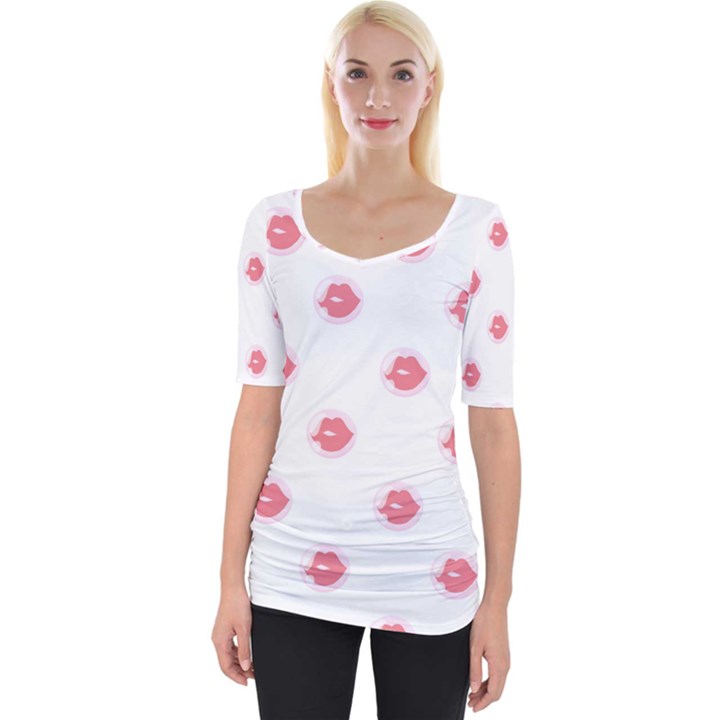 Lips Bubblegum Pattern Wide Neckline Tee