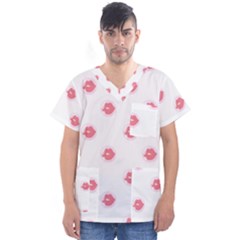 Lips Bubblegum Pattern Men s V-neck Scrub Top