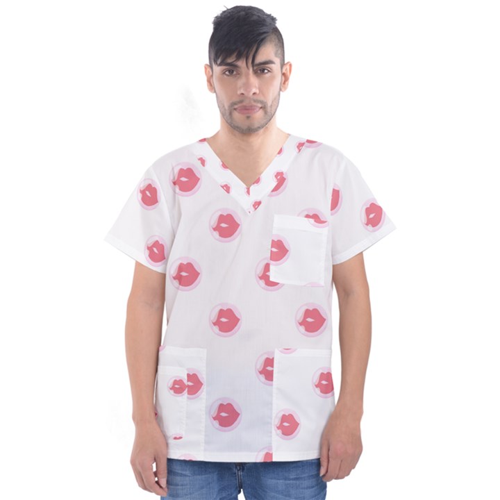 Lips Bubblegum Pattern Men s V-Neck Scrub Top