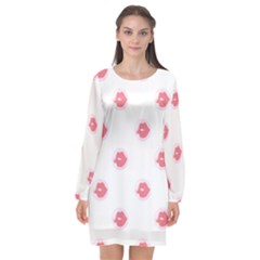 Lips Bubblegum Pattern Long Sleeve Chiffon Shift Dress  by Littlebird