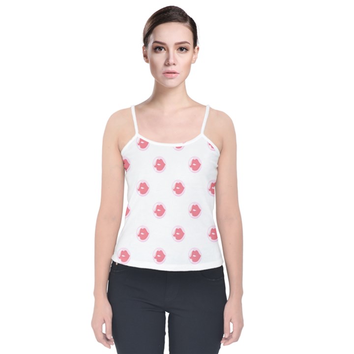 Lips Bubblegum Pattern Velvet Spaghetti Strap Top