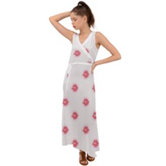 Lips Bubblegum Pattern V-neck Chiffon Maxi Dress