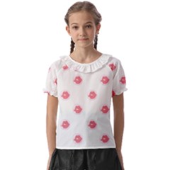 Lips Bubblegum Pattern Kids  Frill Chiffon Blouse