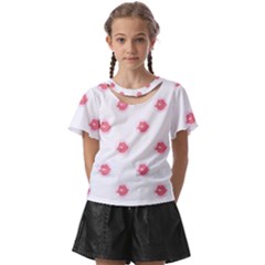 Lips Bubblegum Pattern Kids  Front Cut Tee by Littlebird