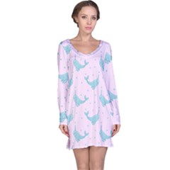 Narwales Stars  Pattern Pink Long Sleeve Nightdress by Littlebird