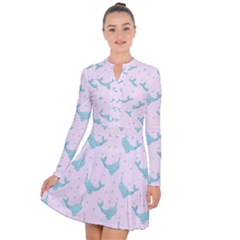 Narwales Stars  Pattern Pink Long Sleeve Panel Dress