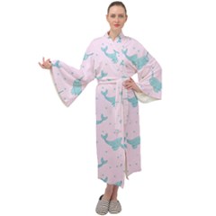 Narwales Stars  Pattern Pink Maxi Velour Kimono