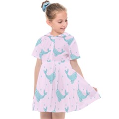 Narwales Stars  Pattern Pink Kids  Sailor Dress by Littlebird