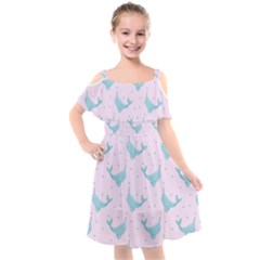 Narwales Stars  Pattern Pink Kids  Cut Out Shoulders Chiffon Dress by Littlebird