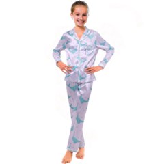 Narwales Stars  Pattern Pink Kid s Satin Long Sleeve Pajamas Set by Littlebird