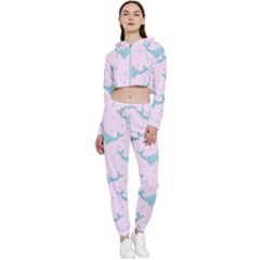 Narwales Stars  Pattern Pink Cropped Zip Up Lounge Set by Littlebird