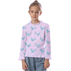 Narwales Stars  Pattern Pink Kids  Frill Detail Tee