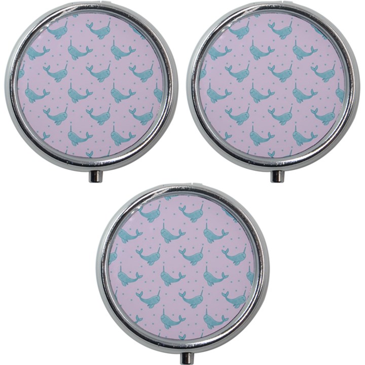 Narwales Stars  Pattern Pink Mini Round Pill Box (Pack of 3)