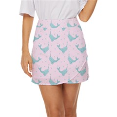 Narwales Stars  Pattern Pink Mini Front Wrap Skirt