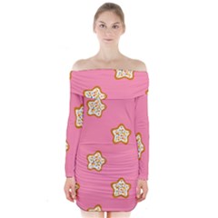 Cookies Pattern Pink Long Sleeve Off Shoulder Dress by Littlebird