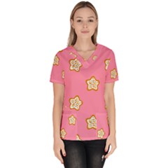 Cookies Pattern Pink Women s V-neck Scrub Top by Littlebird