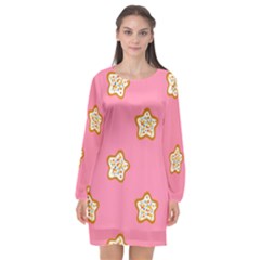 Cookies Pattern Pink Long Sleeve Chiffon Shift Dress  by Littlebird