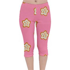 Cookies Pattern Pink Velvet Capri Leggings  by Littlebird