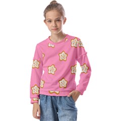 Cookies Pattern Pink Kids  Long Sleeve Tee With Frill 