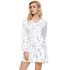 Magic Pattern  Tiered Long Sleeve Mini Dress