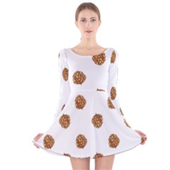 Pine Cones White Long Sleeve Velvet Skater Dress by Littlebird