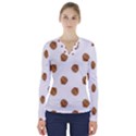 Pine cones White V-Neck Long Sleeve Top View1