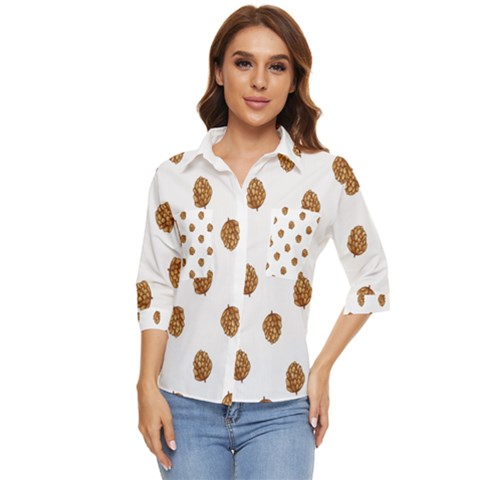 Pine Cones White Women s Quarter Sleeve Pocket Shirt by Littlebird