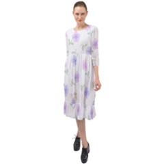 Flowers Pattern Ruffle End Midi Chiffon Dress