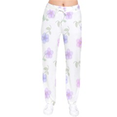 Flowers Pattern Women Velvet Drawstring Pants