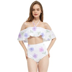 Flowers Pattern Halter Flowy Bikini Set 