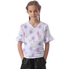 Flowers Pattern Kids  V-neck Horn Sleeve Blouse