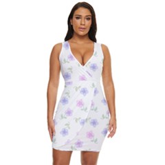 Flowers Pattern Draped Bodycon Dress