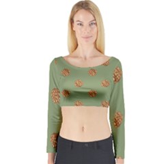 Pine Cones Green Long Sleeve Crop Top by Littlebird