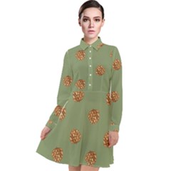 Pine Cones Green Long Sleeve Chiffon Shirt Dress by Littlebird