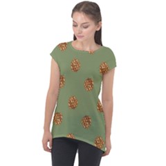 Pine Cones Green Cap Sleeve High Low Top