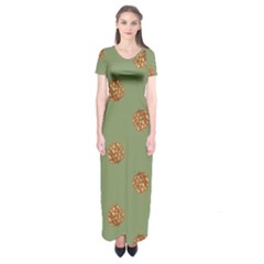 Pine Cones Green Short Sleeve Maxi Dress