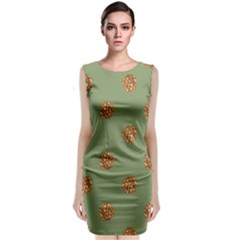 Pine Cones Green Sleeveless Velvet Midi Dress