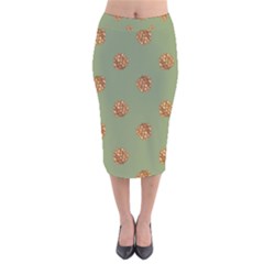 Pine Cones Green Velvet Midi Pencil Skirt