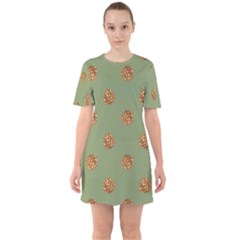 Pine Cones Green Sixties Short Sleeve Mini Dress by Littlebird