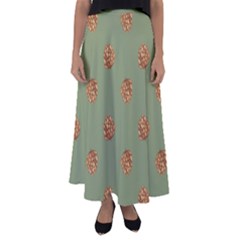 Pine Cones Green Flared Maxi Skirt by Littlebird