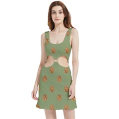 Pine Cones Green Velvet Cutout Dress