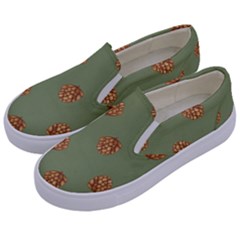 Pine Cones Green Kids  Canvas Slip Ons