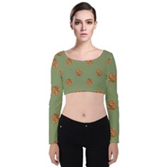 Pine Cones Green Velvet Long Sleeve Crop Top