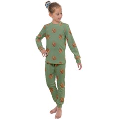 Pine Cones Green Kids  Long Sleeve Set  by Littlebird