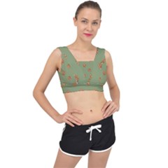 Pine Cones Green V-back Sports Bra