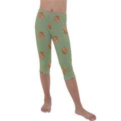 Pine Cones Green Kids  Lightweight Velour Capri Leggings 