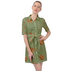 Pine Cones Green Belted Shirt Dress