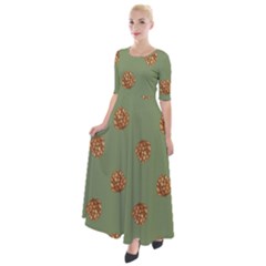 Pine Cones Green Half Sleeves Maxi Dress