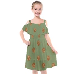 Pine Cones Green Kids  Cut Out Shoulders Chiffon Dress by Littlebird