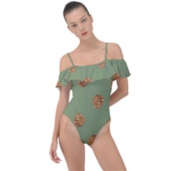 Pine Cones Green Frill Detail One Piece Swimsuit by Littlebird